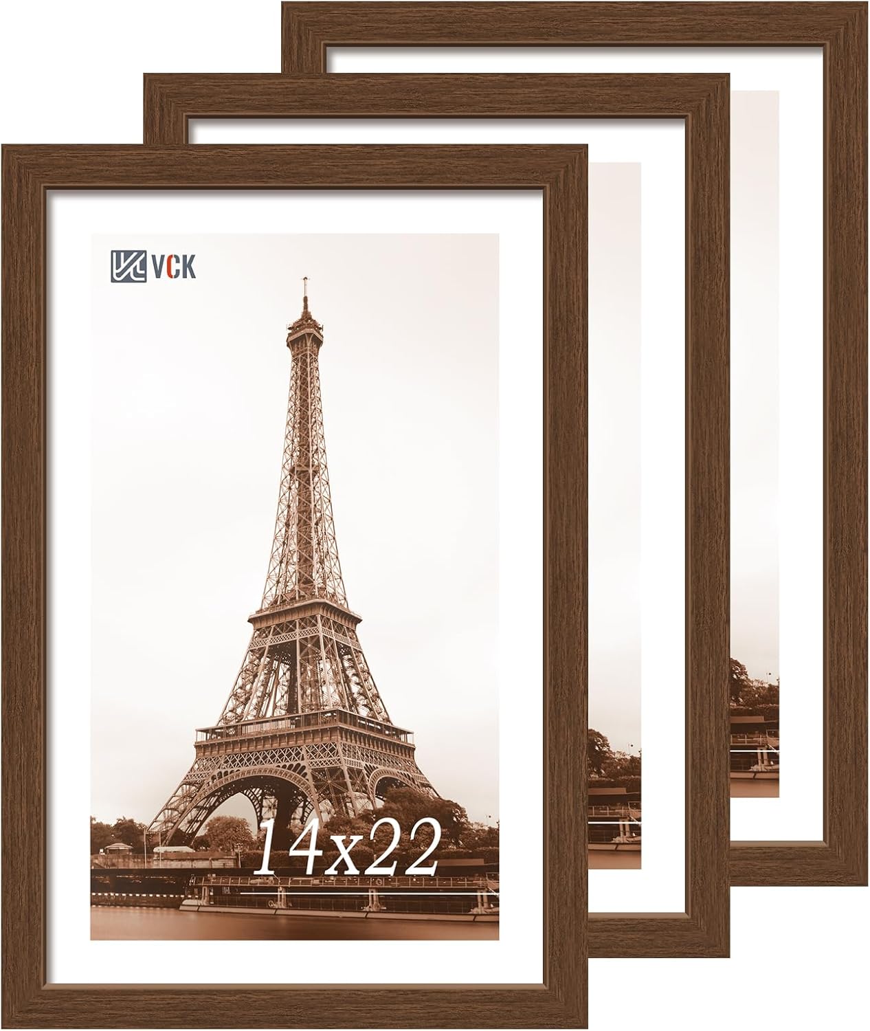 VCK 14x22 Frame Set of 3 - Brown, Wood Picture Frame with Exclusive Wood Grain, Wall Gallery Frame