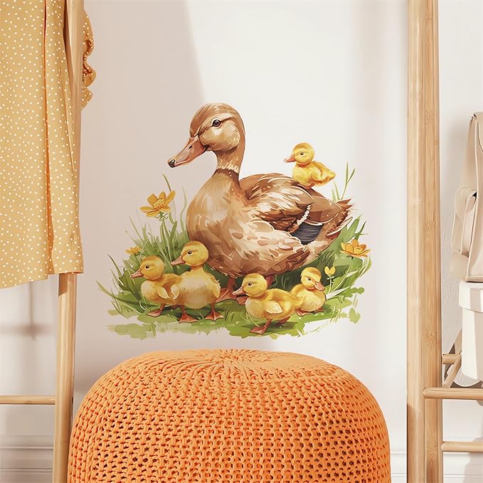 Mother Duck and Ducklings Wall Stickers, sacinora Warm Farm Idyllic Wall Decals Removable Vinyl Peel and Stick for Kids Baby Nursery Living Room Bedroom Playroom Toddler Room Art Decorations