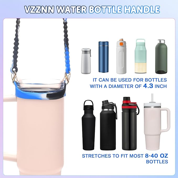 2PC Water Bottle Handle Strap,Silicone Water Bottle Sling Compatible with Stanley Water Cup Accessories Water Bottle Holder with Strap Fits Most 8-40oz Water Bottles (Black+3)