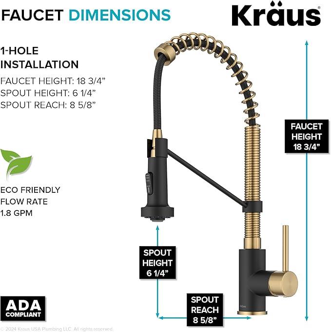 KRAUS Bolden Commercial Style Pull-Down Single Handle 18-Inch Kitchen Faucet in Brushed Brass/Matte Black, KPF-1610BBMB