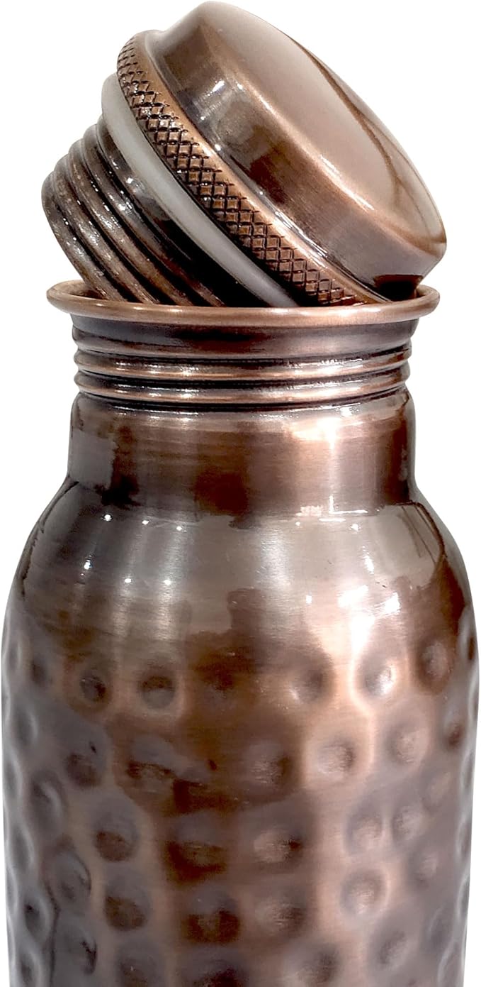 Feather Printed Copper Water Bottle - Leak Proof Ayurvedic Drinkware Copper Vessel for Sports, Gym, Outdoors, Yoga, Kitchen (Design 23)