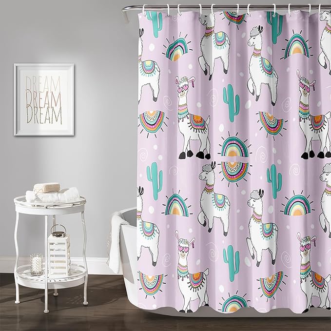 AILONEN Cool Llama Shower Curtain,Purple Desert Cactus Llama Bath Curtain,Polyester Water for Bathroom with 12 Plastic Hooks,72" W*84" H Purple