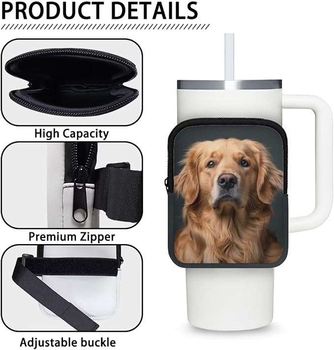 Golden Retriever Stanley Cup Pouch with Adjustable Strap Water Bottle Storage Bag 20oz-40oz IceFlow Tumbler Pouch for Stanley Accessories