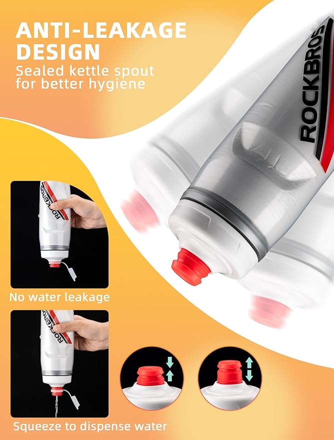 ROCKBROS Bike Water Bottle 21oz Bicycle Water Bottle for 5hrs Insulation Sports Squeeze Water Bottle with Leakproof Design