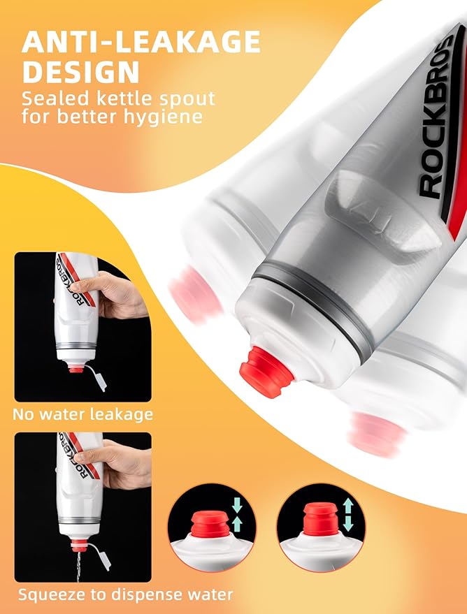 ROCKBROS Bike Water Bottle 21oz Bicycle Water Bottle for 5hrs Insulation Sports Squeeze Water Bottle with Leakproof Design