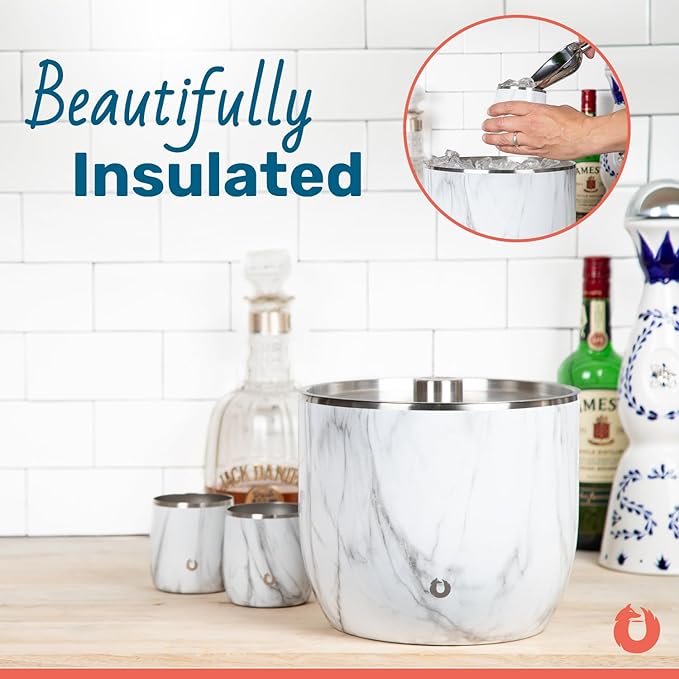 SNOWFOX XL Premium Vacuum Insulated Double Wall Stainless Steel Ice Bucket with Lid/Scoop,Bar Accessories,Large Elegant Party Bucket,Chills Several Bottles,Beautiful Entertaining Supplies,7 Liter,Gold