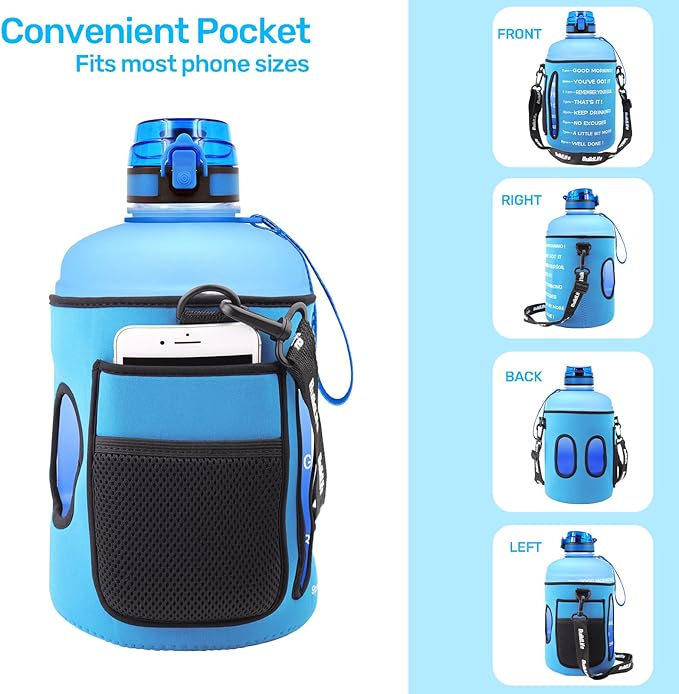 QuiFit 1 Gallon Water Bottle - 128 oz Water Bottle with Times to drink - BPA Free Motivational Water Bottle with Infuser - Large Water Bottle - Sports Water Bottle 1 Gallon in Gym