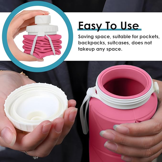 Collapsible Water Bottle Foldable Silicone Travel Water Bottle Leakproof Flexible BPA Free Portable,Folding Water Bottle Lightweight for Camping, Hiking,Sports Water Bottles Travel 23oz
