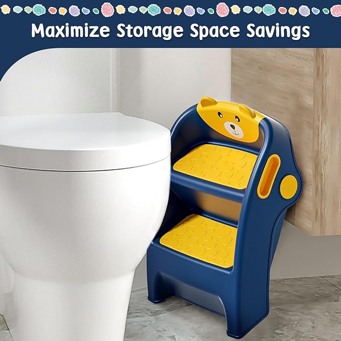 Toddler Step Stool for Bathroom Sink and Potty Training Durable Anti-Slip,Anti-Tip A-Frame,10-Second Assembly, 2-Step Potty Stool with Wide Steps,CPC Certified for Safe and Kids Easy Hand Washing