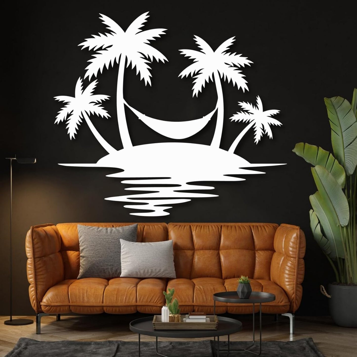 Palm Tree Metal Wall Decor,Palm Tree Outdoor Wall Art,Tropical Palm Tree Wall Decorations for Living Room,Outdoor Wall Decorations for House19"×16",White)