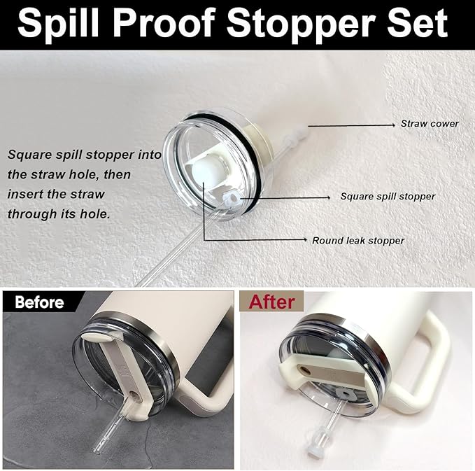 Stanley Cup Accessories Set Including 2 Pcs Silicone Spill Proof Stopper 2 Pcs Beadable Charms 2 Pcs Straw Cover Cap 1 Glitter Silicone Boot Protector for Stanley Cup 40oz & 30oz Tumbler