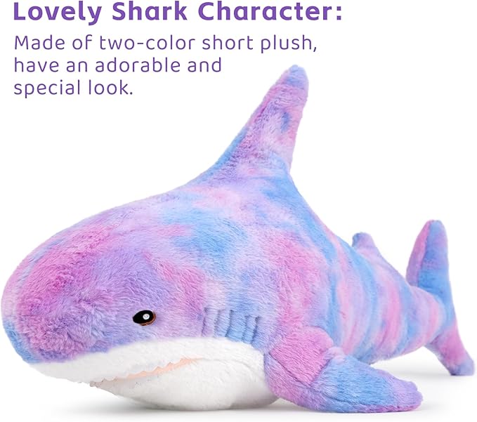 MorisMos Giant Shark Stuffed Animal, Chubby Shark Pillow Baby Shark Plush Toy Shark Toys Cute Stuffed Shark Plush Big Shark Plush Pillow for Kids, Purple, 32in