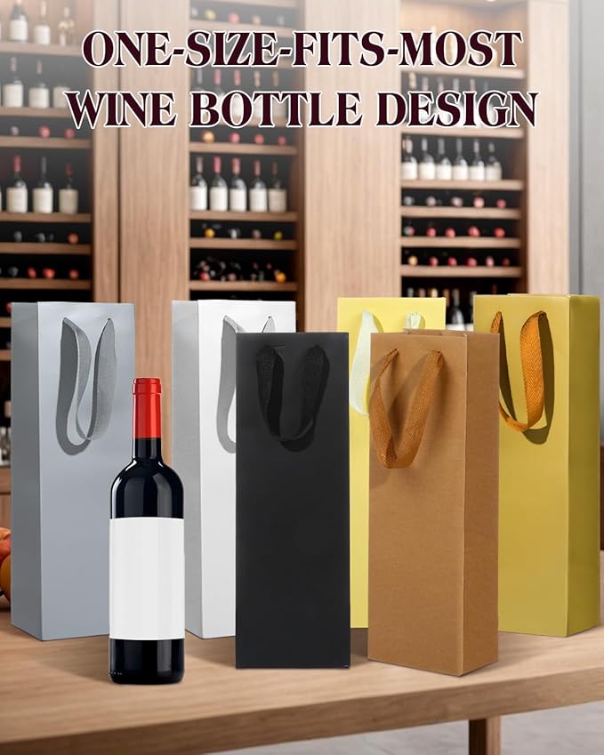 Megitzuu Wine Gift Bags 12 Pack - 6 Colors Reusable Kraft Paper Wine Bags for Wine Bottle Gifts with Handles for Birthday Wedding Christmas Thank You