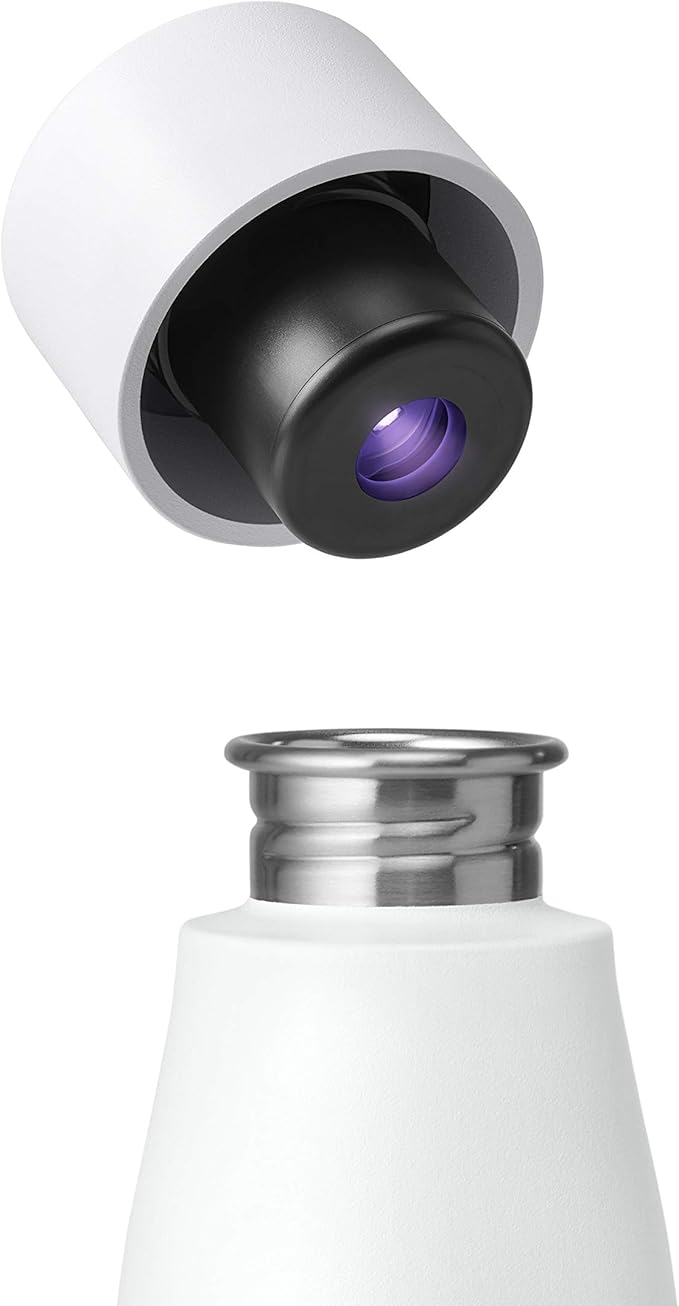 LARQ Bottle Movement PureVis 24 oz- Lightweight Self-Cleaning and Non-Insulated Stainless Steel Water Bottle with UV Water Purifier | Reusable & Travel Friendly, 1-Year Warranty, White/Dune