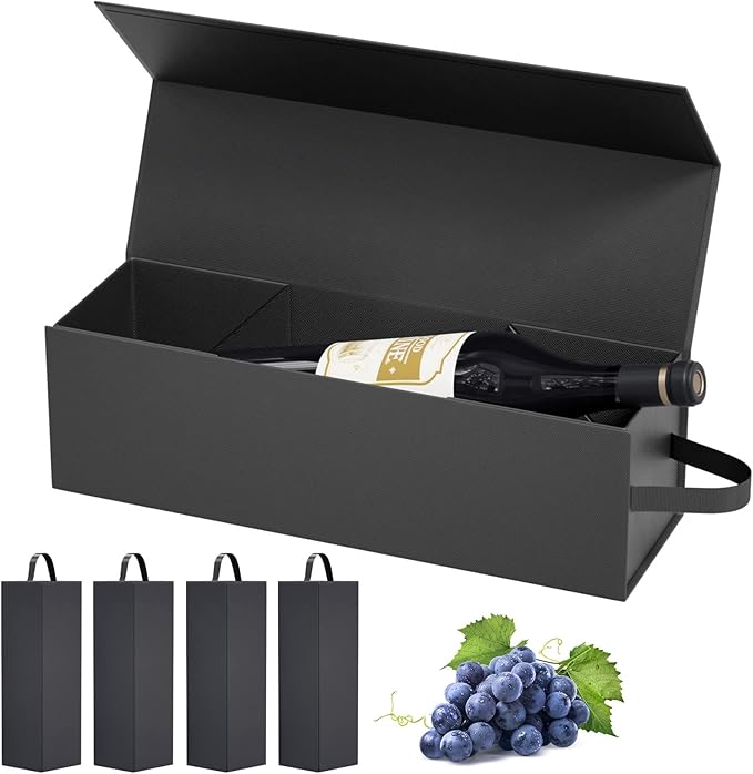 Wine Gift Boxes 12.8x3.8x3.8 in,Bottle Gift Boxes For Liquor Presents,For Wine and Champagne,Magnetic Collapsible Gift Box Wine Bottle Gift Packaging for Weddings,Anniversaries, Parties (Black/5PCS)