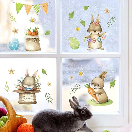 Cute Bunny Carrot Wall Stickers, sacinora DIY Rabbit Cartoon Animal Wall Decals Removable Vinyl Peel and Stick for Window Living Room Children's Room Bedroom Nursery Bathroom Kitchen Decorations
