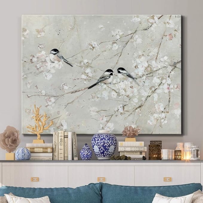Renditions Gallery Canvas Nature Wall Art Modern Decorations Paintings Elegant Little Birds Glam Romantic Abstract Botanical Artwork Prints for Bedroom Office Kitchen - 24"x36" LT33