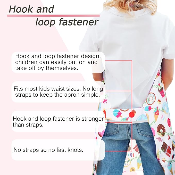 Kids Apron Chef Hat Set for Boys and Girls Adjustable Neck Strap Hook and Loop Fastener Design Waistband for Baking