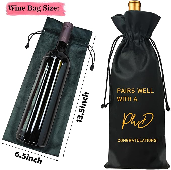 Graduation Gift Wine Bag, PHD Graduation Wine Bag, Class of 2024 Graduation Gift, Graduation Party Favors, Gift for Her Him -Pairs Well With A PhD (PhD-Black)