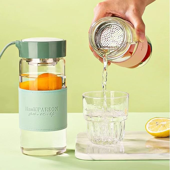 Glass Water Bottles 16 Oz Borosilicate water bottle-with sealing cap and Holsters and filters - BPA free,Men and Women Portable Glass Bottle (Green)