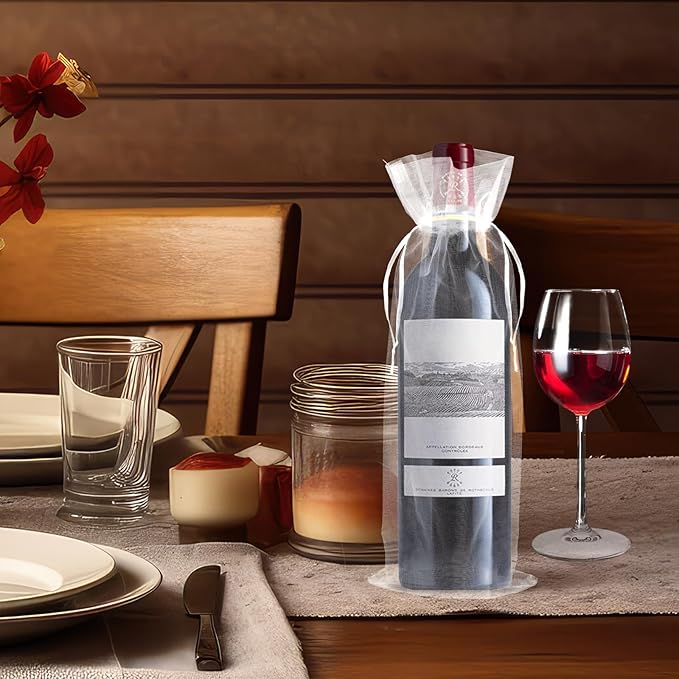 YaeYur 24pcs Organza Wine Bags Organza Wine Gift Bags Bulk Sheer Wine Gift Pouches Organza Wine Bottle Gift Bags with Drawstring for Christmas Wedding Baby Shower Birthday Party Festival Gift Favors