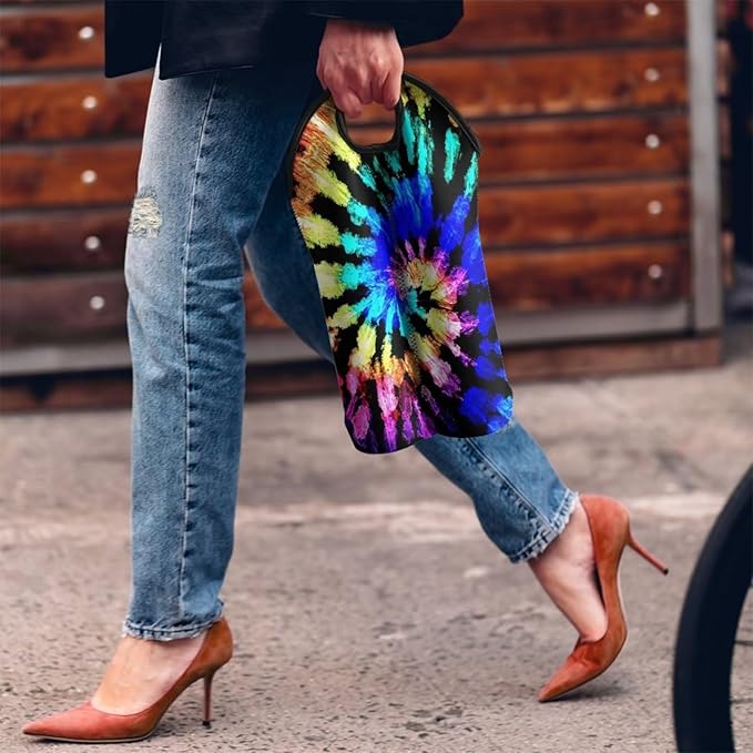 doginthehole Insulated Wine Carrier Tie Dye Design Wine Carrier Bag Neoprene Champagne Bottle Protective Cover Bags Portable Wine Cooler Bag for Travel Picnic Beach Wine Gifts