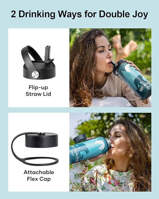 Gifts for Mom Birthday, 32oz Best Mom Water Bottle for Mother Gift, BUZIO Bear Mama Hydro Water Flask with Straw Lid, Stainless Steel Insulated Vacuum Metal Tumbler from Daughter Son, Cold for 48Hrs