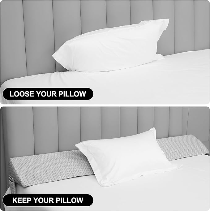 Queen Bed Wedge Pillow for Headboard,Foam Headboard Pillow Wedge,Bed Gap Filler Mattress Wedge,Mattress Gap Filler - Fill The Gap (0-8") Between Headboard and Mattress (Gray, 60"x10"x8")