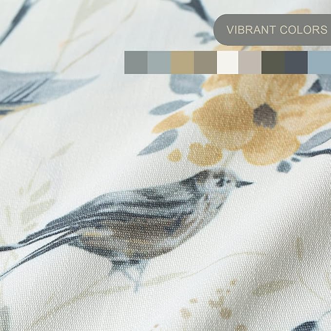 Leeva Birds Vines Printed Semi-Blackout Curtains Valances for Kitchen Bath Laundry Bedroom Living Room, Rod Pocket Valance for Windows, 52 x 18 Inch, Grey Birds, One Panel