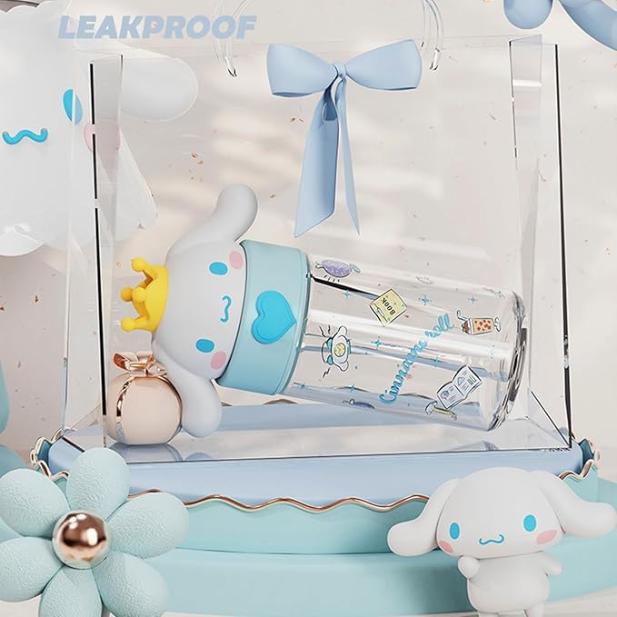 360ML/12.2OZ Cute Glass Water Bottle, Cute Portable Sports Leakproof Water Cup, Cute Glass Water Bottle for School, Camping,Traveling,Office,Car,Girls(White)