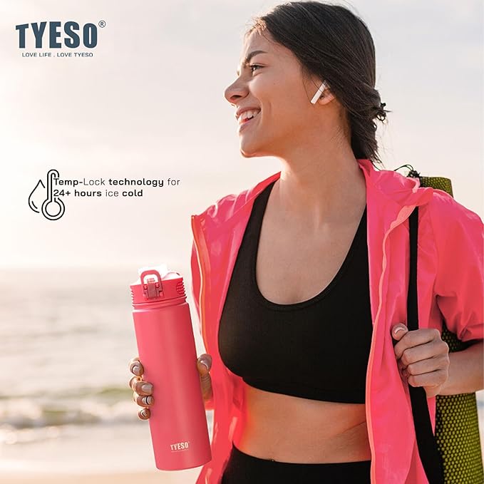 TYESO Water Bottle with Carrying Handle Lid | Insulated Stainless Steel Thermos | Travel Water Bottles for Gym & Sports | Leak Proof & BPA Free | All Day Collection | 25oz (Mint)
