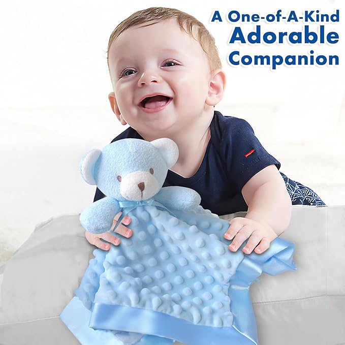 Blue Bear Baby Security Blanket Loveys for Babies Girls, 16" Soft Baby Lovey Blanket, Baby Snuggle Stuffed Animals Blankie, Baby Girls Gifts for Infant and Toddler