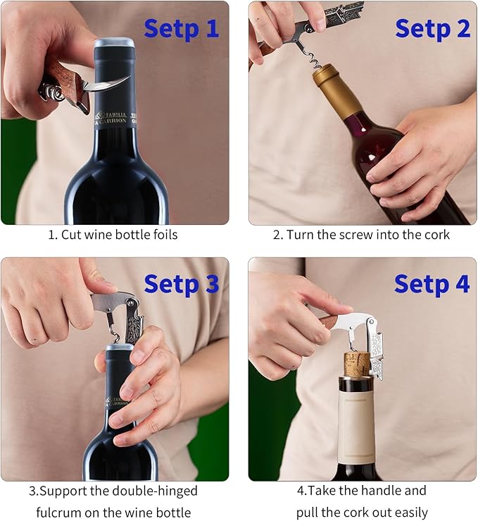 GOBETTER Wine Opener, Professional Corkscrews for Wine Bottles Cap Remover, Manual Wine Key for Home Use, Servers, Waiters Bartenders and Wine Lovers, Classic Rosewood
