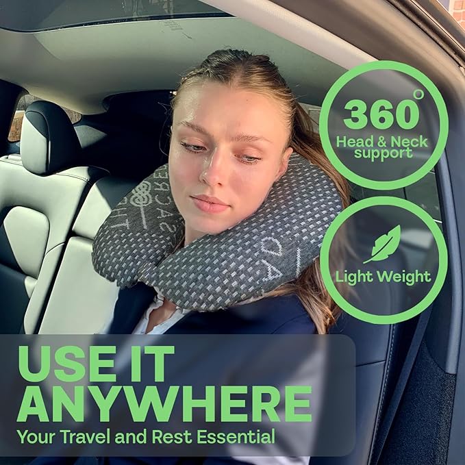 Sacred Thread Grey Travel Pillows for Airplanes, Rayon Derived from Bamboo Neck Pillow, Best Rated Travel Pillows with Cooling Memory Foam, Neck Pillows for Sleeping Travel, Airplane Headrest Pillow