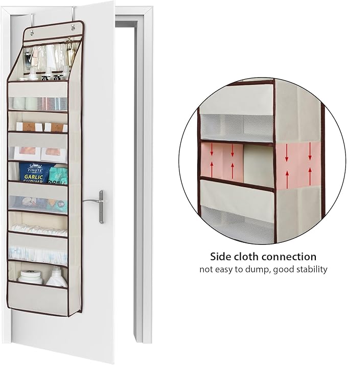 Univivi Door Hanging Organizer Nursery Closet Cabinet Baby Storage with 5 Large Pockets and 3 Small PVC Pockets for Cosmetics, Toys and Sundries (6 Layers - Beige)…