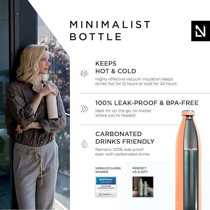 LARS NYSØM Stainless Steel Insulated XL Water Bottle 12oz 17oz 25oz 34oz 51oz | BPA-free Insulated Thermo Flask for Hot and Cold Beverages | Leakproof Large Drinking Bottle (Pumpkin Orange, 51oz)