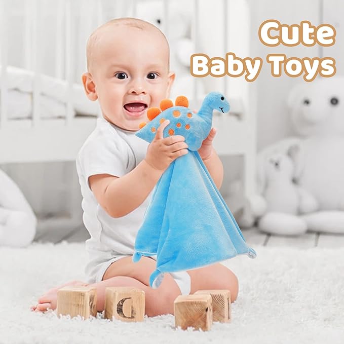 Pro Goleem Dinosaur Security Blanket Soft Loveys for Babies for Boys and Girls Newborn Lovie Infant Blankie Snuggle Toy Stuffed Animal Baby Gifts Blue 14 Inch