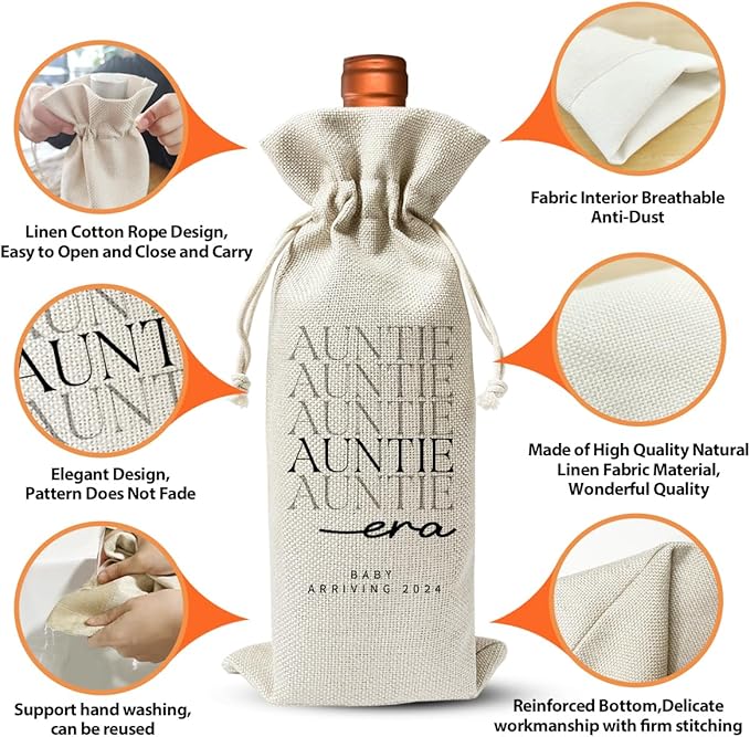 Auntie To Be Gift, Promoted to New Auntie Gift, Baby Announcement Gift for New Aunt, Becoming An Auntie, Baby Shower or Baby Party Favor Decor, Baby or Pregnancy Reveal Gift, Burlap Wine Bag