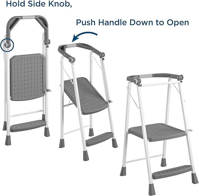 COSCO 2-Step Kitchen Stepper™ Adult Folding Step Stool, Kids Folding Stepper, Grey