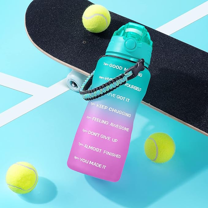 Water Bottles 1 / Half Gallon with Time Marker and Straw, Large Fitness Sports Motivational Bottle, Wide Mouth Leakproof and BPA Free for Travel, Gym,office,school