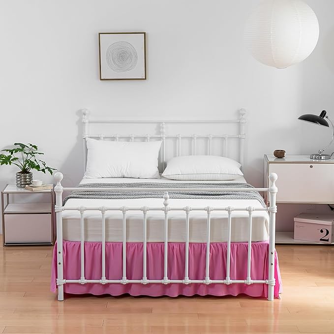 Bed Skirt Twin Size Ruffled Bed Skirt with Split Corners, 14 Inch Drop Dust Ruffle Bed Skirt with Platform, Twin,14 Inch Drop, Pink