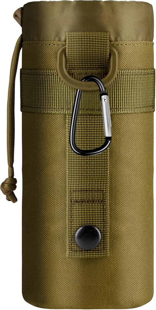 IronSeals Adjustable Tactical Water Bottle Pouch Foldable MOLLE Water Bottle Holder Drawstring Open Top Travel Water Bottle Bag