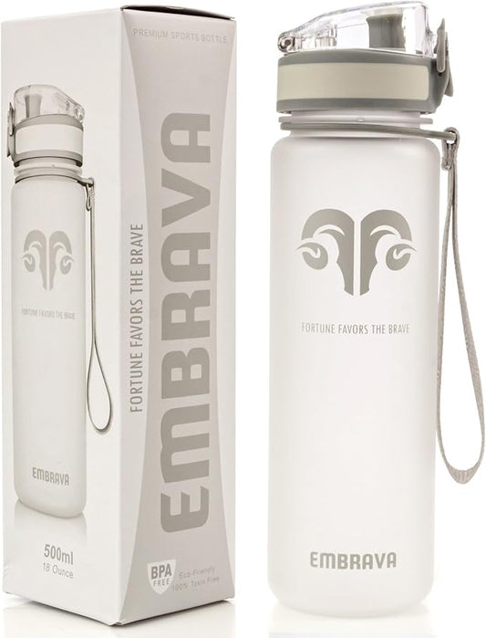 Embrava Best Sports Water Bottle - 17oz Small - Eco Friendly & BPA-Free Plastic - For Running, Gym, Yoga, Outdoors and Hiking - Fast Water Flow, Flip Top, Opens With 1-Click - Leak-proof Lid