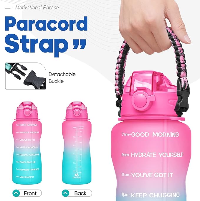 Water Bottles 1 / Half Gallon with Time Marker and Straw, Large Fitness Sports Motivational Bottle, Wide Mouth Leakproof and BPA Free for Travel, Gym,office,school