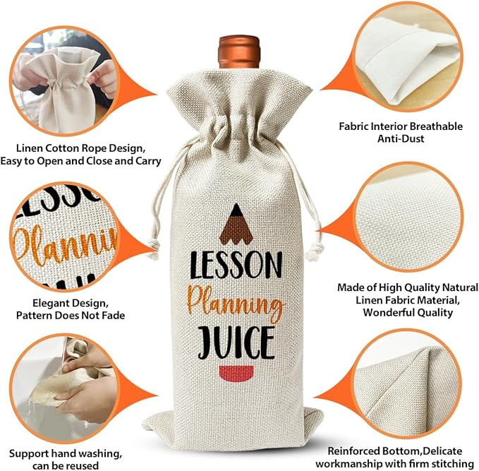 Teacher's Day Gift Wine Bag, Lesson Planning Juice, Back to School Teacher Gift, Thank You Gift Bag For Women, Graduation Party Decor Supply, Best Teacher Retirement Appreciation Day Idea Gift