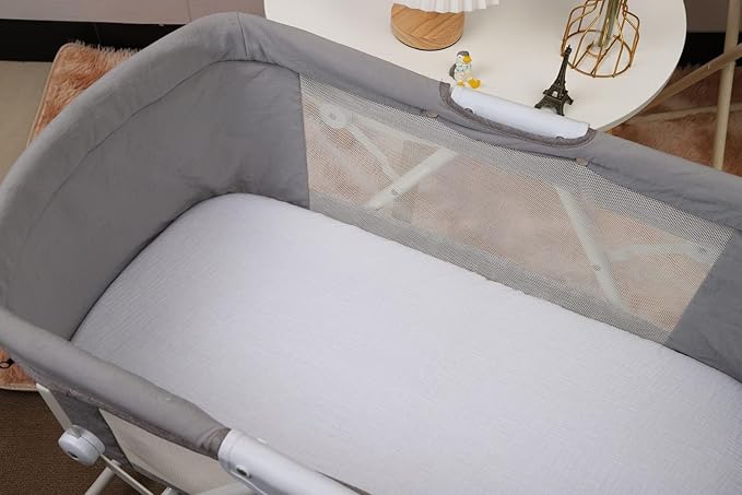 Muslin Bassinet Sheets 32"x 16" Compatible with Dream On Me Karley Bassinet, Delta Children Deluxe and Safety 1st Bassinet, 2 Pack 100% Cotton, White and Grey