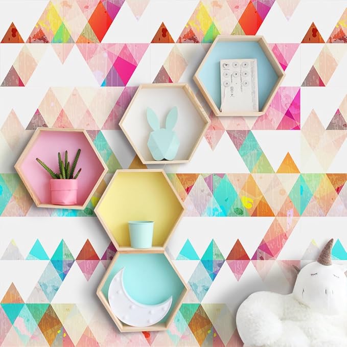 Amaonm Removable 15.8 x 98.4inch Rainbow Colorful Geometry Triangle Wall Decals DIY Wallpaper Wall Stickers Murals Decor for Kids Children Babys Girls Bedroom Teens Nursery Living Room Door Desk Decoration (Triangle)