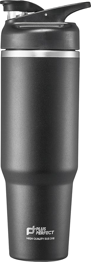 41 OZ 316 Stainless Steel Vacuum Insulated Travel Mug With Leak Proof Flip For Both Straw & Spout, Double Walled Seamless to Keep Hot And Cold, Black