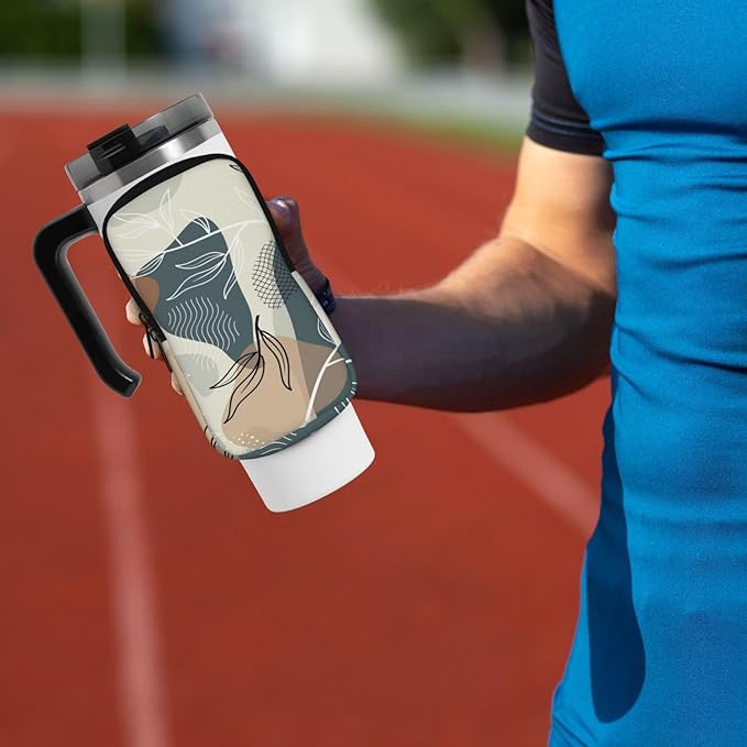 Water Bottle Pouch for Stanley Cup 40oz 30oz,Personalized Gym Purse for Men Women, Tumbler Pouch with Versatile Pocket Water Bottle Bag for Cards, Keys, Phone Botanical Leaf
