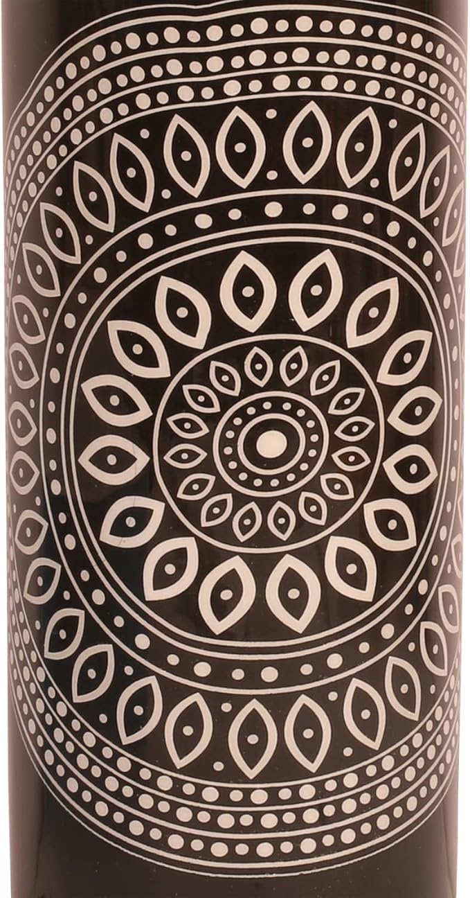 Pure Copper Water Bottle - Handcrafted - Ayurveda health benefits - Large 35 oz - Leak proof - Easy to carry for Sports, Fitness, Yoga, School - Ethnic Rangoli Inspired Black Base Enamel